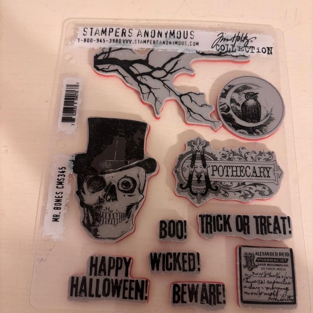 Tim Holtz Stampers Anonymous Cling Rubber Stamps Mr Bones CMS345 Halloween Skull